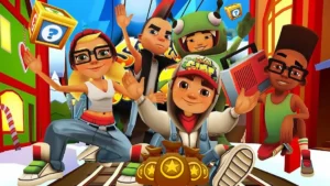An action-packed image from Subway Surfers, a highly-rated game